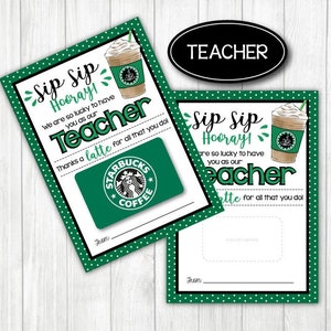 Teacher STARBUCKS Gift card holder. 5x7" DIGITAL FILE. Thank You Teacher Appreciation. Easy Gift. Printable Instant Download.