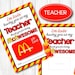 Teacher Mcdonald's Gift Card Holder. 5x7" DIGITAL File. Thank You ...