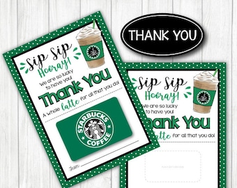 Thank You STARBUCKS Gift card holder. 5x7" DIGITAL FILE. Thank You Appreciation. Easy Gift. Printable Instant Download.