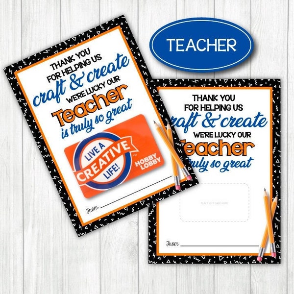 Teacher HOBBY LOBBY Gift card holder. 5x7" DIGITAL File. Craft Store Thank You Teacher Appreciation. Easy Gift. Printable Instant Download.