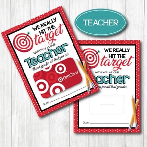 Teacher TARGET Gift card holder. 5x7" DIGITAL FILE. Thank You Teacher Appreciation. Easy Gift. Amazing Teacher. Printable Instant Download.