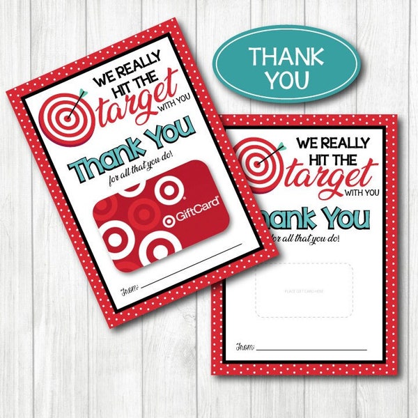 Thank You TARGET Gift card holder. 5x7" DIGITAL FILE. Thank You Teacher, Friend, Birthday, Family. Easy Gift. Printable Instant Download.