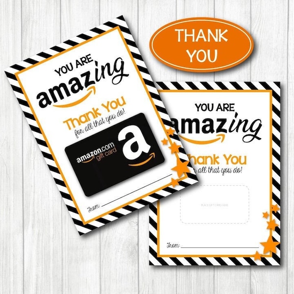 Thank You AMAZON Gift card holder. 5x7" DIGITAL FILE. Thank You Teacher, Friend, Birthday, Family. Easy Gift. Printable Instant Download.