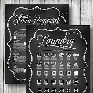 2 SIGNS LAUNDRY Combo Washing Symbols & Stain Removal Guide Decor Pictures, DIGITAL Printable File. 8x10 and 11x14, Chalkboard Design image 1