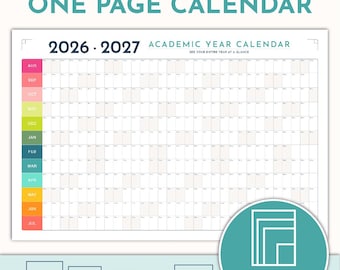 Kalender voor het schooljaar 2026-2027 | Grote wandkalender | Jaarkalender | Leuke kleurrijke kalender | Afdrukbaar | Kalender van 1 pagina