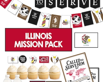 ILLINOIS Missionary Farewell Party-pakket | LDS Homecoming-decoratie | Banner Called to Serve | AFDRUKBAAR decor