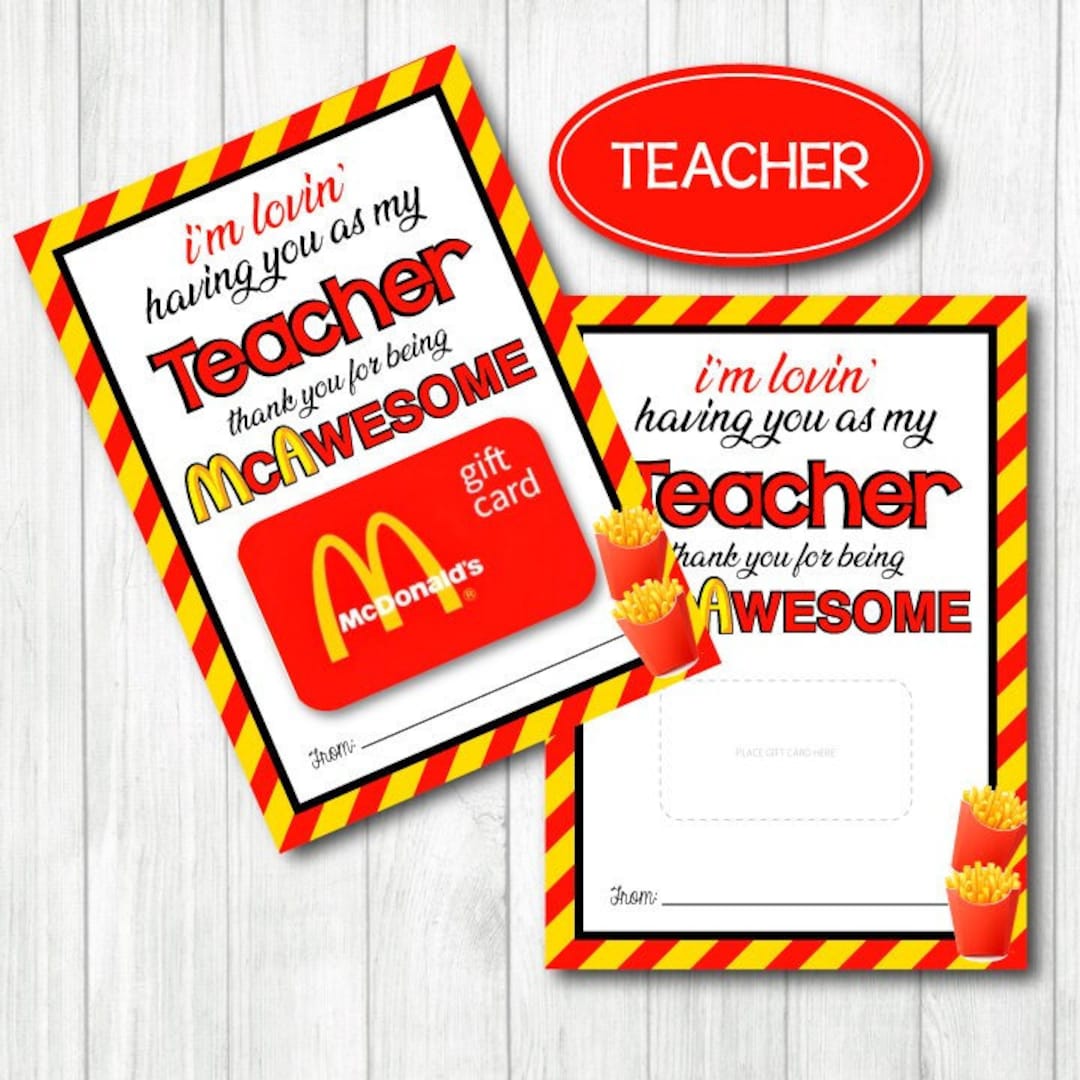 Teacher Mcdonald's Gift Card Holder. 5x7 DIGITAL File. Thank You