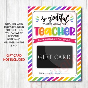 Teacher Gift Card Holder. 5x7" DIGITAL FILE. Thank You, Teacher ...