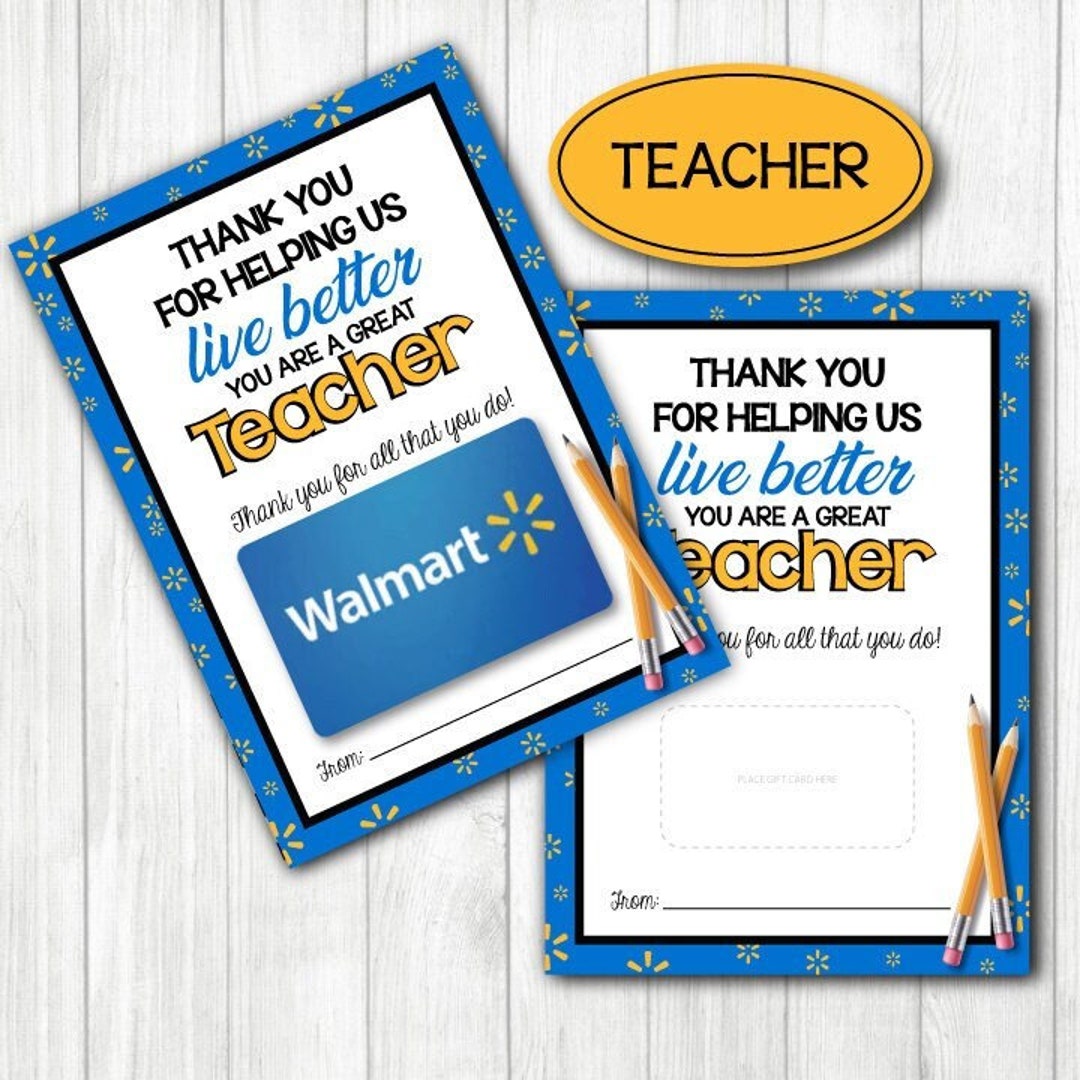 Teacher WALMART Gift Card Holder. 5x7 DIGITAL File. Thank You Teacher