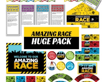 AMAZING RACE Party Pack, PRINTABLE, Editable Items, Instant Download, Birthday Party or Amazing Race Party, Customizable