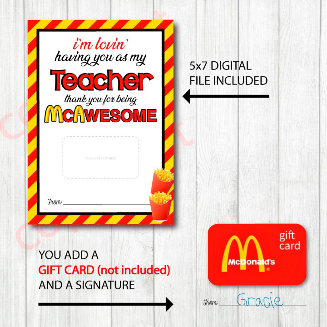 Teacher Mcdonald's Gift Card Holder. 5x7 DIGITAL Etsy