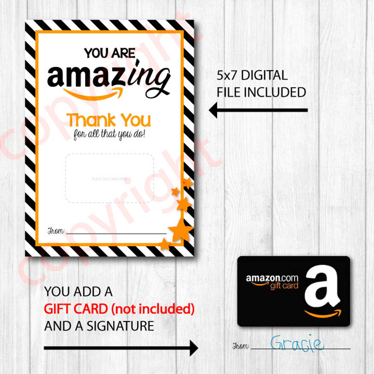 Thank You AMAZON Gift Card Holder. 5x7 DIGITAL FILE. Etsy