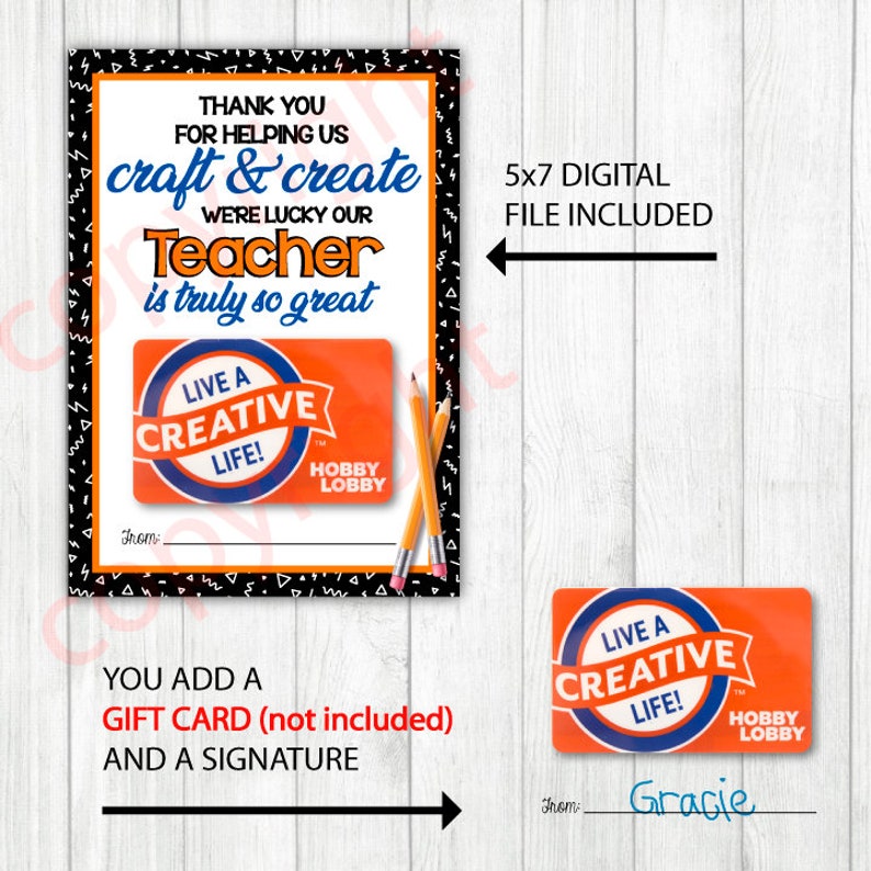 Teacher HOBBY LOBBY Gift Card Holder. 5x7 DIGITAL File. Etsy