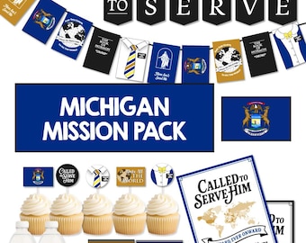 MICHIGAN Missionary Farewell-feestpakket | LDS Homecoming-decoratie | Banner Called to Serve | AFDRUKBAAR decor
