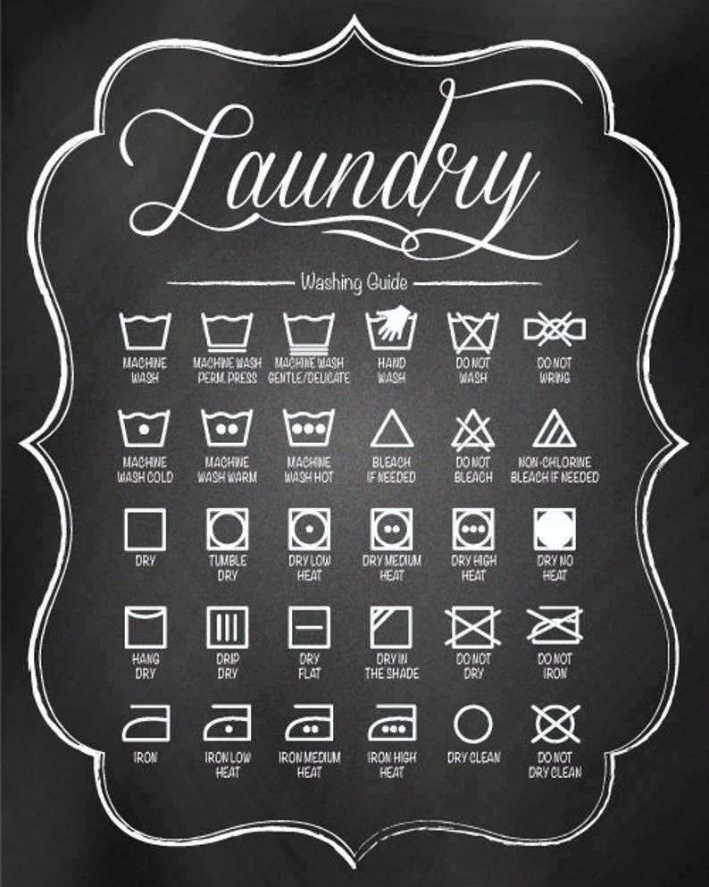 2 SIGNS LAUNDRY Combo Washing Symbols & Stain Removal Guide Decor Pictures, DIGITAL Printable File. 8x10 and 11x14, Chalkboard Design image 2