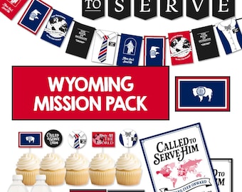 WYOMING Missionary Farewell-feestpakket | LDS Homecoming-decoratie | Banner Called to Serve | AFDRUKBAAR decor
