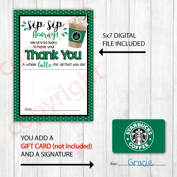 Starbucks Thank You Gift Card Holder: Printable Appreciation (digital ...