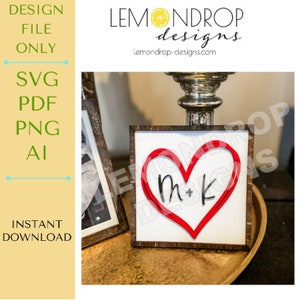 Initial Heart Frame Download SVG File, Valentine&#39;s Day File, Glowforge File, Valentine Laser File, Tiered Tray File, Wedding Gift File