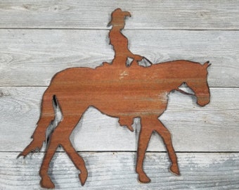 Horse with Rider - Corrugated Barn Tin