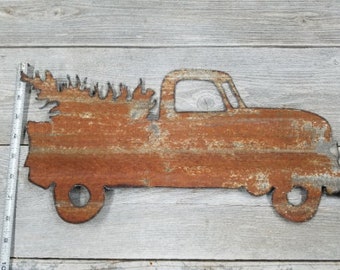 Truck with Christmas Tree - Corrugated Barn Tin