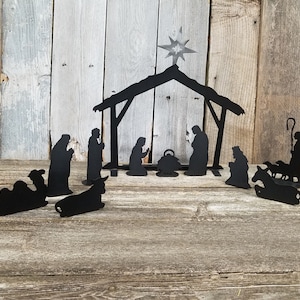 Nativity Set-Black Powder Coat Steel 12 Piece
