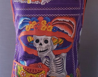 Catrina Sugar Skull Apron. Cotton Day Of The Dead Apron. Dia De Los Muertos Delantal.