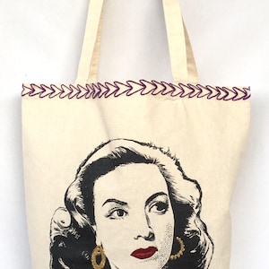 Maria Felix Embroidered Tote Bag. Maria Felix Hand Painted Canvas Bag. Maria Felix Canvas Bag.