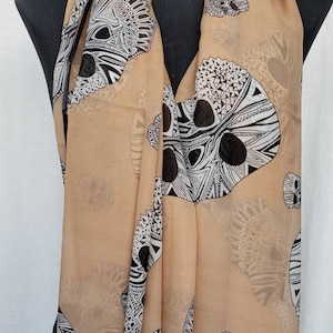 Sugar Skull Scarf. Cafe con Leche Sugar Skulls Scarf. Super Cute Wrap Scarf Sugar Skull Scarf.