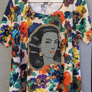 Maria Felix Hand Painted and Hand Stitched Floral Print Women's Blouse. Maria Bonita One Size Women's Top.