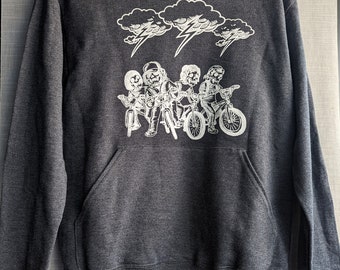 Stranger Things Sugar Skulls Charcoal Color Unisex Long Sleeve Hoodie. Dia De Los Muertos Skull Gray Sweater Hoodie.