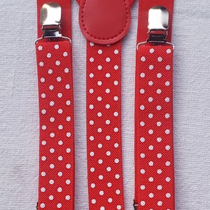 Red And White Polka Dot Suspenders. Black And White Suspenders. Women&#39;s Red Elastic Suspenders.