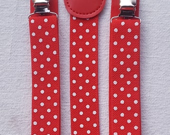 Red And White Polka Dot Suspenders. Black And White Suspenders. Women's Red Elastic Suspenders.