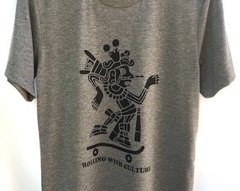 Rolling with Culture T-shirt. Aztec T-shirt. Skateboard Aztec Men's T-shirt. Azteca Cultura T-shirt. Gift Friendly.