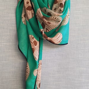 Sugar Skull Green Apple Color Scarf. Green And Beige Color Sugar Skull. Calavera Scarf Shawl. image 2