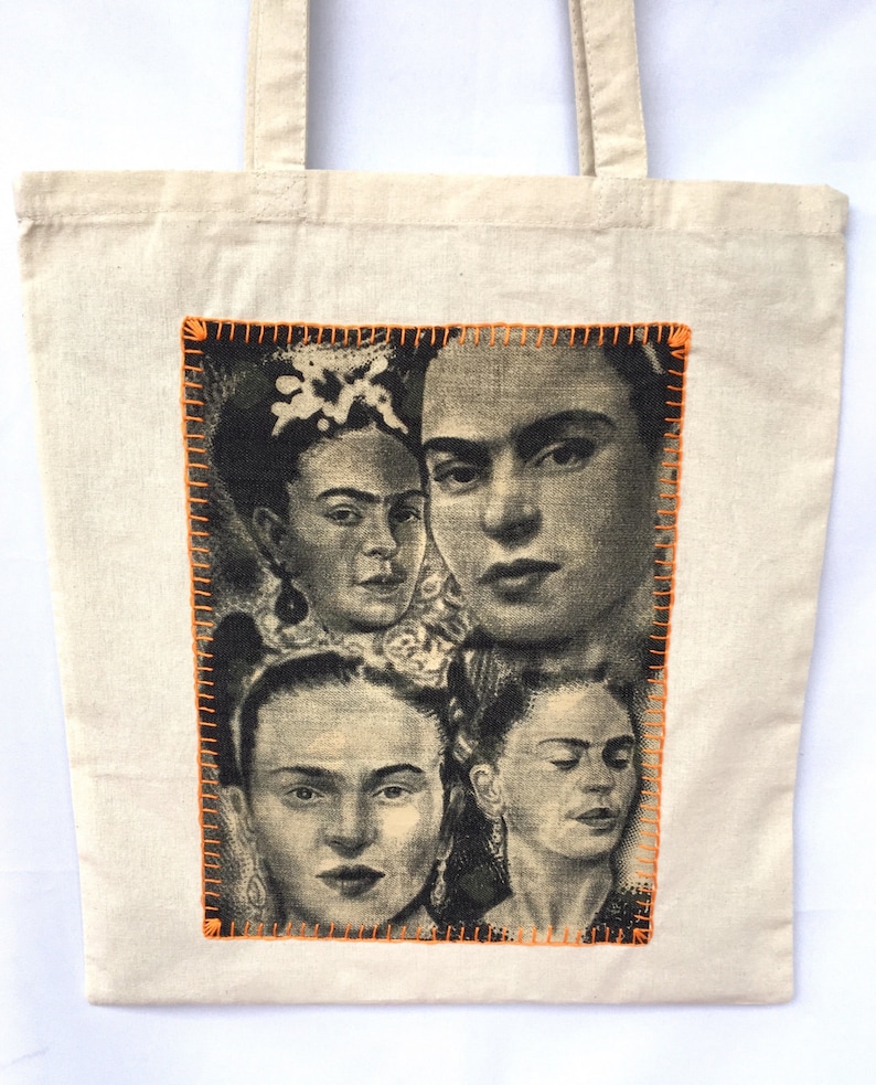 Frida Hand Stitched Tote Bag Frida Handbag Frida Tote Bag Frida Collage Tote Bag.