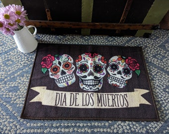 Skulls Bath Mat. Skulls Rug Gothic Decor. Skulls Bathroom Mats. Dia De Los Muertos Mat