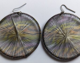 Rainbow Boho  Festival Hand Weaved Round Earrings. Light Wight Unique Earrings.