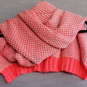 Rice Seed Stitched Neon Pink And White Color Scarf. Knitted Fashion Women's Scarf. image 3