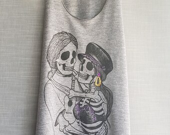 Amor Prohibido Gray Racerback Tank Top. Day of the Dead Forbidden Love Tank Top. Sugar Skulls Tank Top.