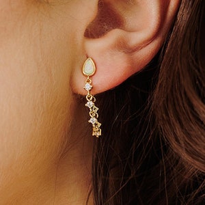 Mystic Glow Opal Dangles, Dangle Earrings, Gold Dainty Earrings, Pear Shaped Jewelry, Opal Earrings, Minimalist Jewelry, Trendy Jewelry