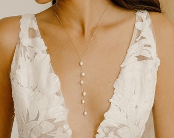 Gigi Pearl Necklace, Lariat Necklace, Freshwater Pearl Necklace, Pearl Drop Necklace, Bridal Necklace, Wedding Necklace, Dainty Necklace