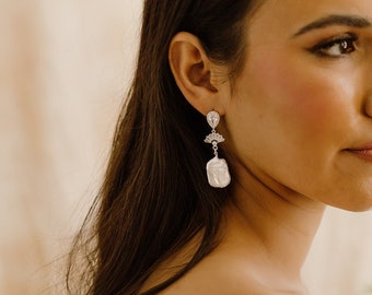 Emma Pearl Drop Earrings, Silver Dangle Earrings, Freshwater Pearl Earrings, Elegant Earrings, Art Deco Earrings, Dangly Earrings