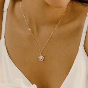 Lilie Kristall Halskette, Art-Deco-Halskette, Braut Halskette, Gold Filled, Zierliche Goldkette, zarte Halskette, Hochzeit Schmuck-Set