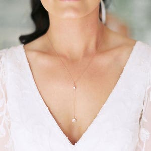 Roségouden Y-ketting, sierlijke ketting, lariat-ketting, roségoudgevulde ketting, gouden Y-ketting, delicate roségouden ketting, CZ-ketting