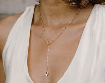 Gold Lariat Necklace, Bridal Necklace, Minimalist Necklace, Y Necklace, Bridal Jewelry, Wedding Necklace, Dainty Chain, EMILIE NECKLACE