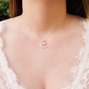 Two Moons Necklace, Crescent Moon Necklace, Moonstone Necklace, Rose Gold Necklace, Dainty Necklace, Rainbow Moonstone Necklace image 2