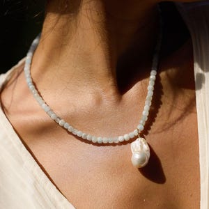 Calypso Baroque Pearl & Aquamarine Necklace, Beaded Pearl Necklace, Aquamarine Choker, Layering Necklace, Statement Jewelry