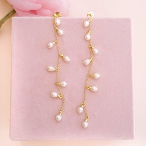 Whispering Pearl Drop Earrings, Bridal Dangle Earrings, Dainty Pearl Earrings, Gold Pearl Earrings, Gold Wedding Earrings, Elegant Bride