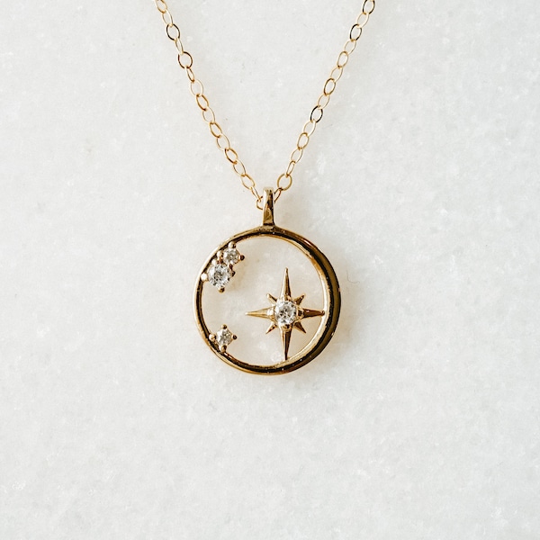 Giselle Star Necklace, Gold Round Necklace, Circle Necklace, Galaxy Necklace, Stars Necklace, Celestial Necklace, Gold Star Necklace