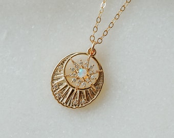 Astro Star Necklace, Opal Star Necklace, Sun and Stars Necklace, Gold Star Necklace, Opal Necklace, Galaxy Necklace, Celestial Jewelry